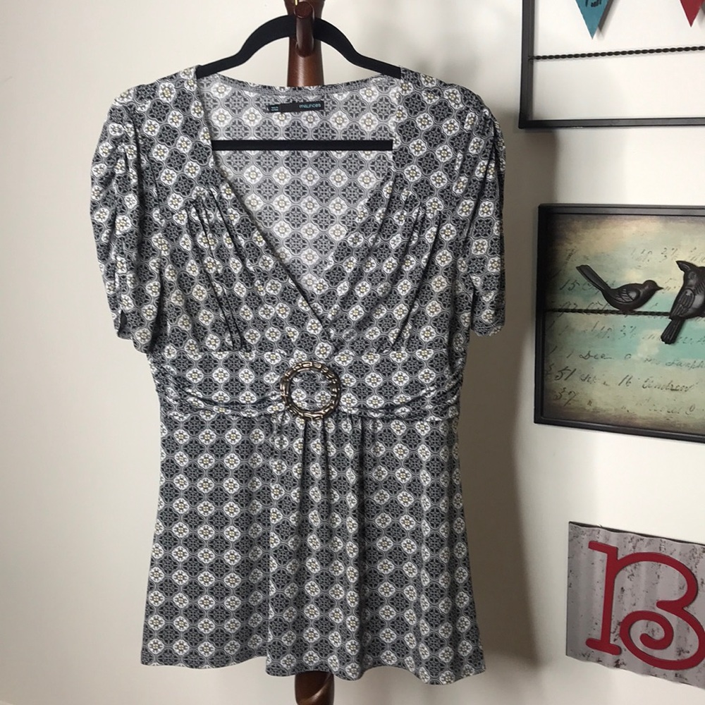 Maurice’s Gray V Neck Print Belted Dress Top